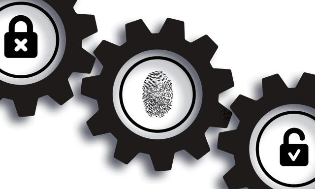 three gears with a fingerprint in the middle gear