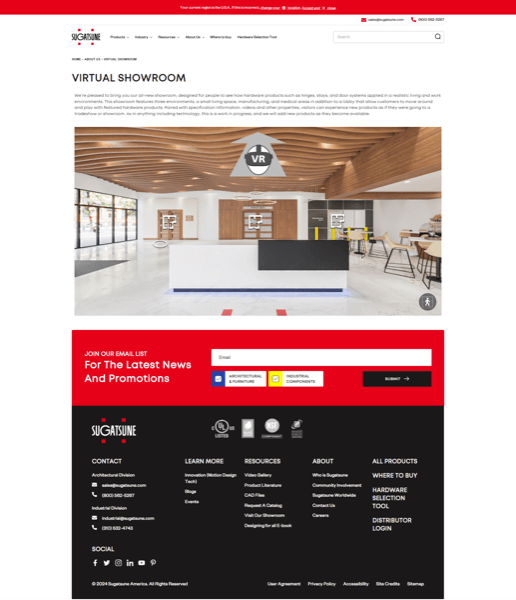 Virtual Showroom landing page on Sugatsune’s website