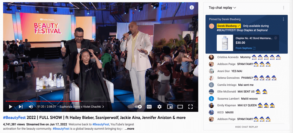 A YouTube beauty video with Shopify integration