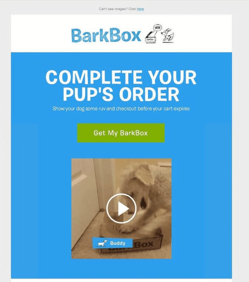 An abandoned cart email inviting customers to complete their order