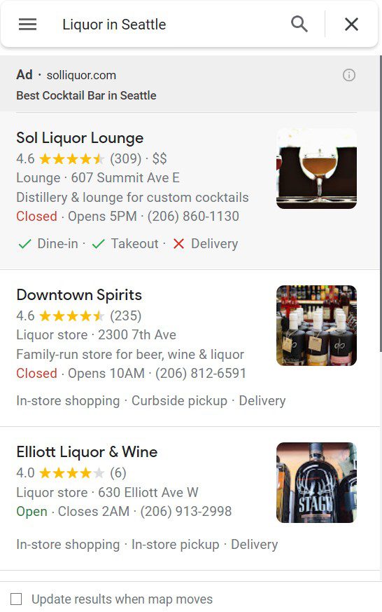 an ad for a bar in Google Maps