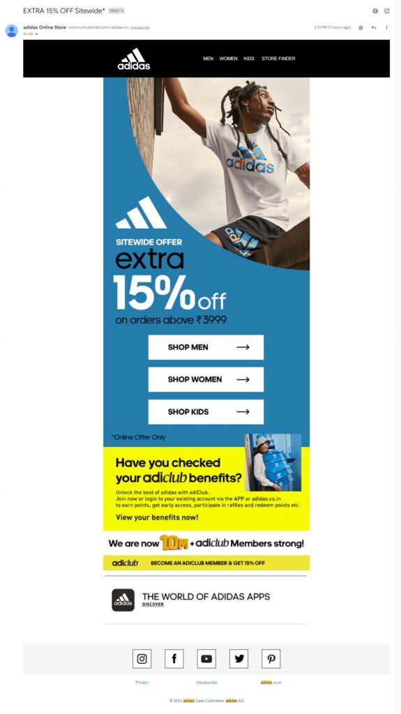 Image-heavy Adidas email