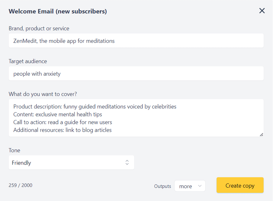 A form that uses AI to generate a welcome email