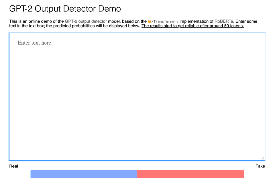 Screenshot of an AI detector tool