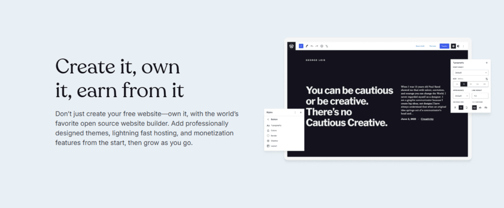 Banner about creating WordPress websites
