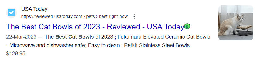 A screenshot of the first result when searching for “best cat bowls”
