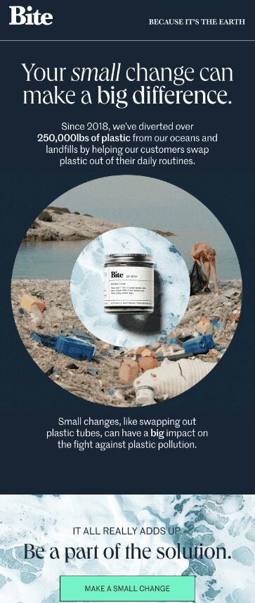 Bite Earth Day marketing email about making a difference