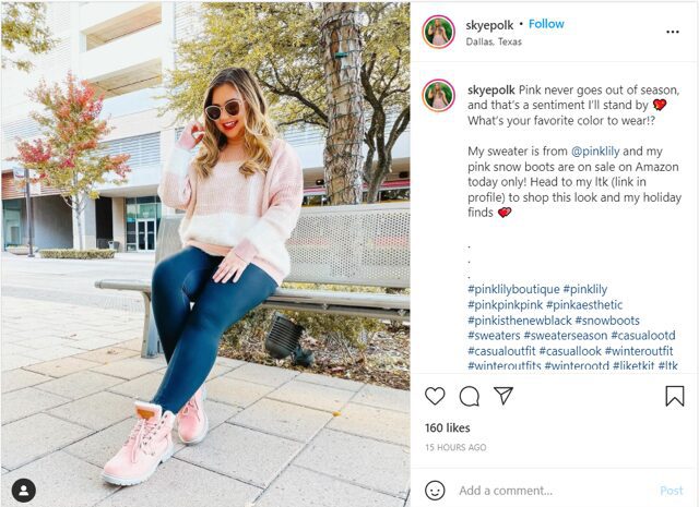 a picture from a follower tagging the brand and using branded hashtags