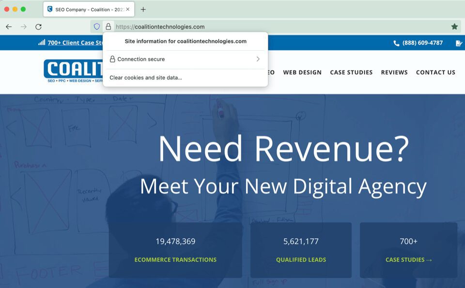 An example of an SSL certificate in a URL