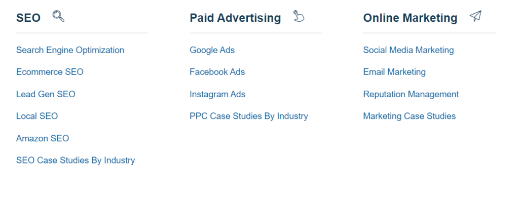 three columns featuring top digital marketing channels
