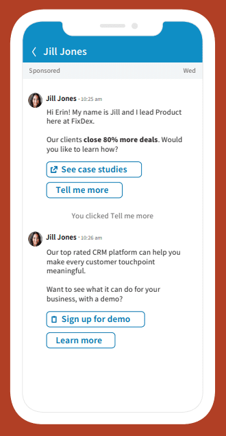 a conversational ad on LinkedIn