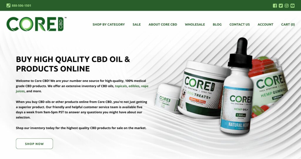 CoreCBD website screenshot