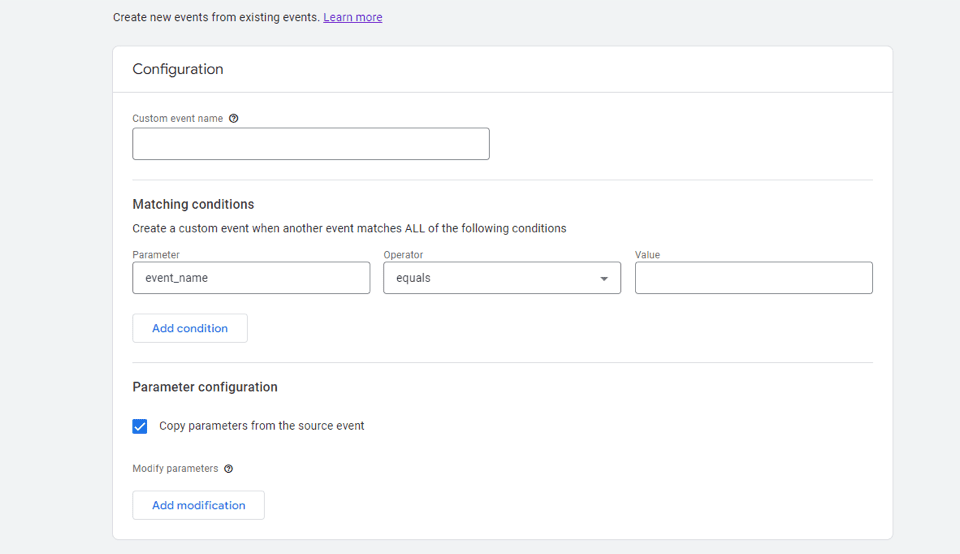 A custom event form from GA4
