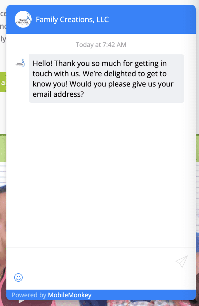 Chatbot asking for customer information to assist