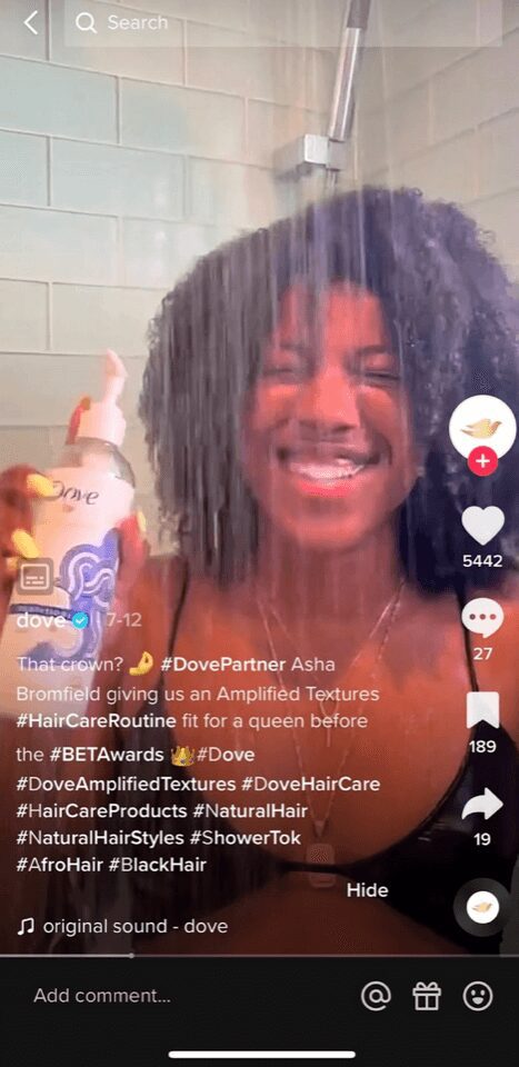 Dove social media ad on Tiktok