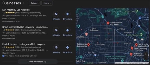 DUI Attorney Los Angeles Map Pack Screenshot