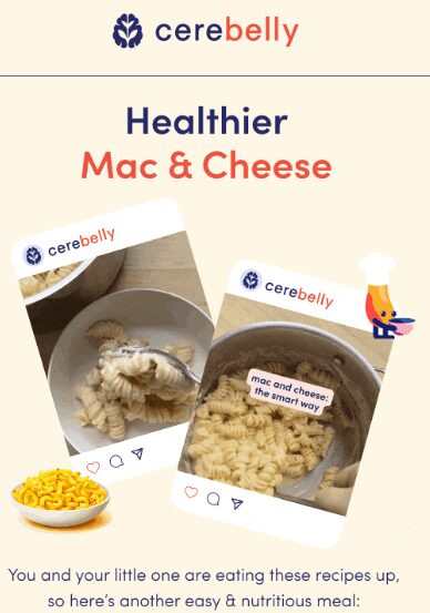 Email about healthier mac and cheese