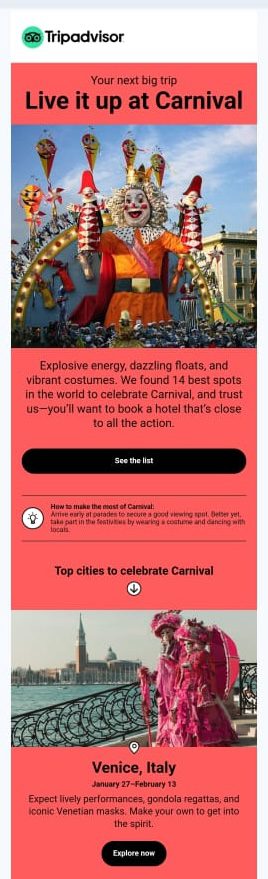 Email from TripAdvisor that is personalized to the user’s preferences