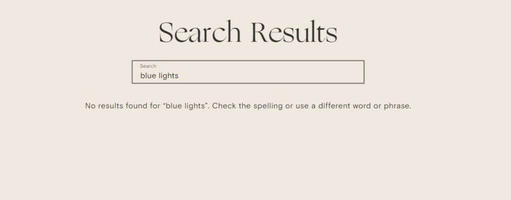 an empty page displaying zero search results