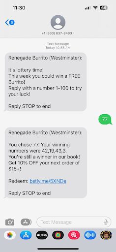 an example of gamification marketing through SMS lotteries