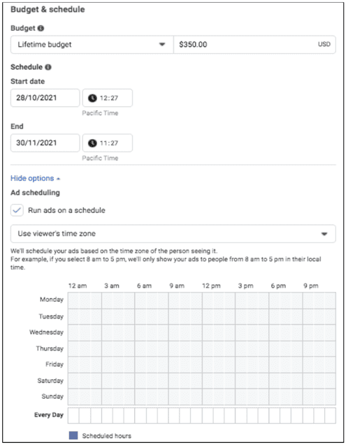 Facebook ad scheduling