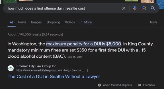 a Featured Snippet for attorney SEO in a Google search result