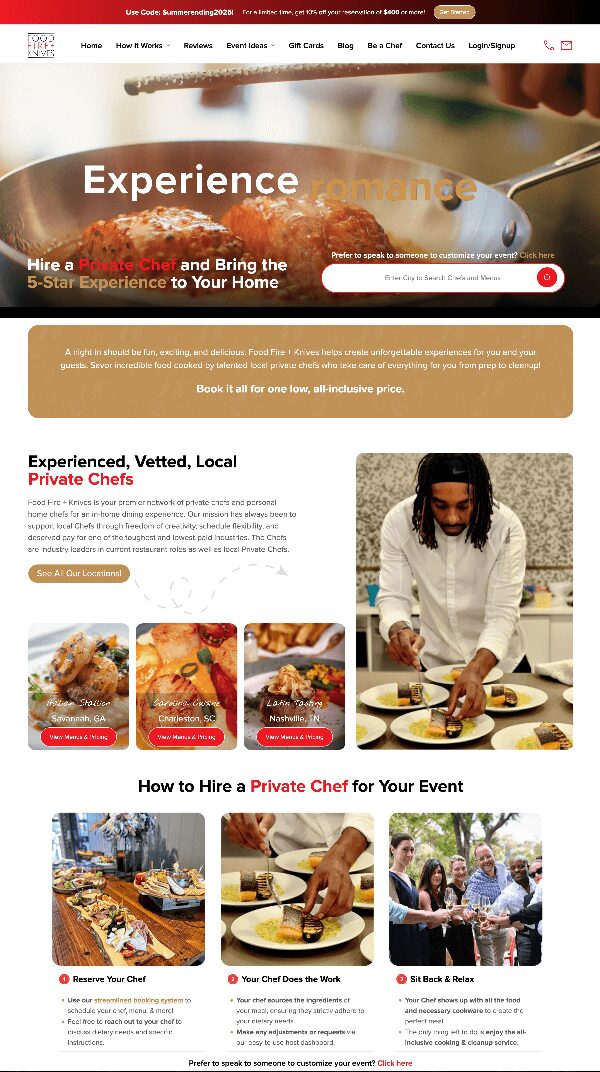 Updated Homepage for Food Fire Knives