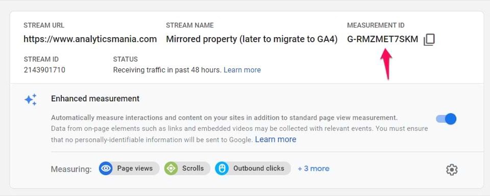 a screenshot showing a GA4 property’s Measurement ID
