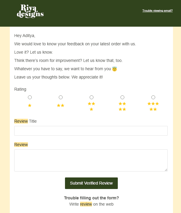 Generic email requesting a review