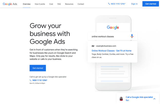 Google Ads site screenshot