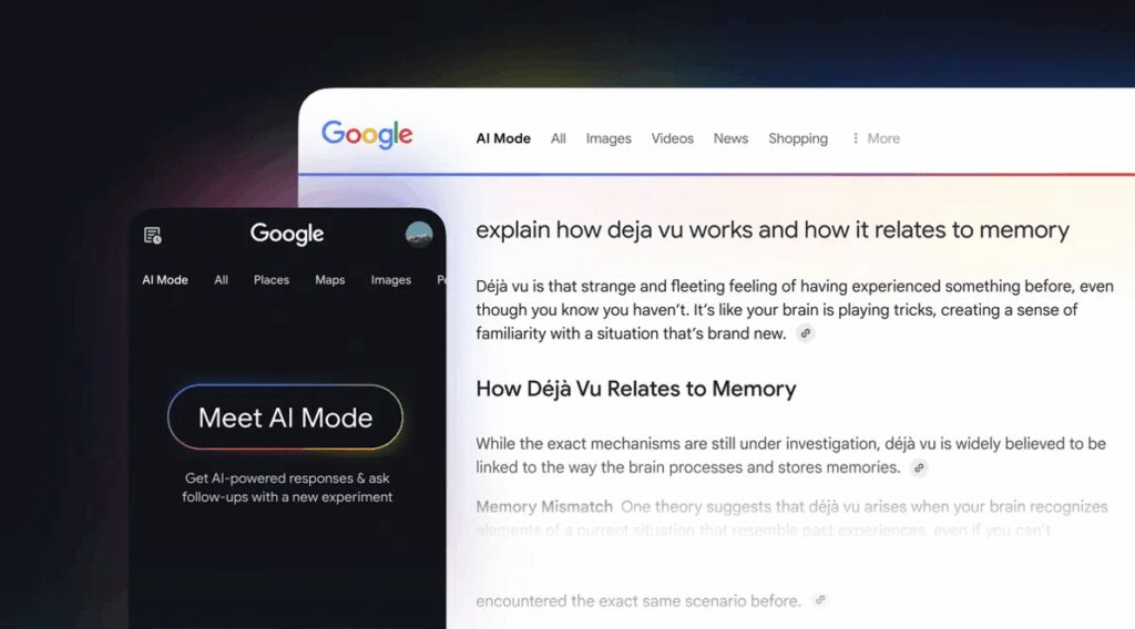 Google AI Mode interface on mobile and PC