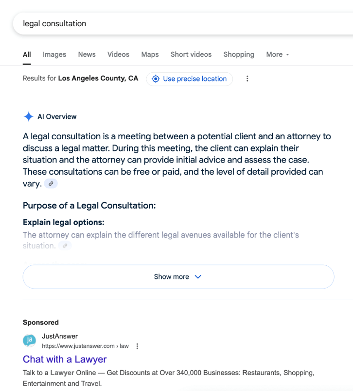 Google AI Overview legal consultation