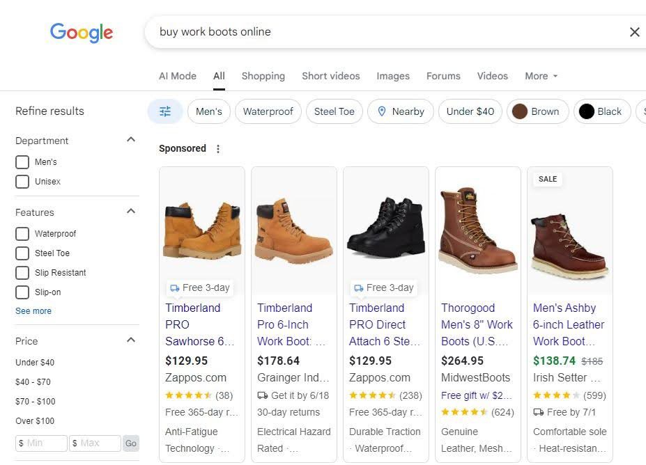 Google results for “buy work boots online”