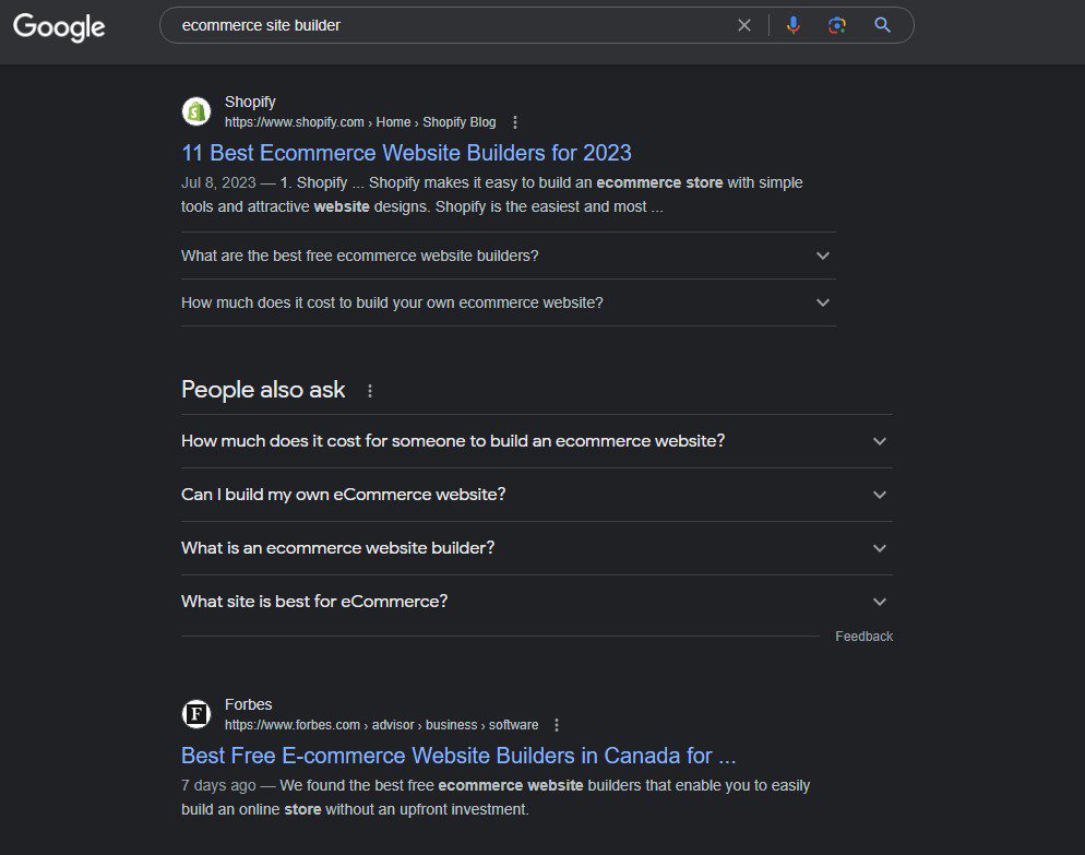 Google search results