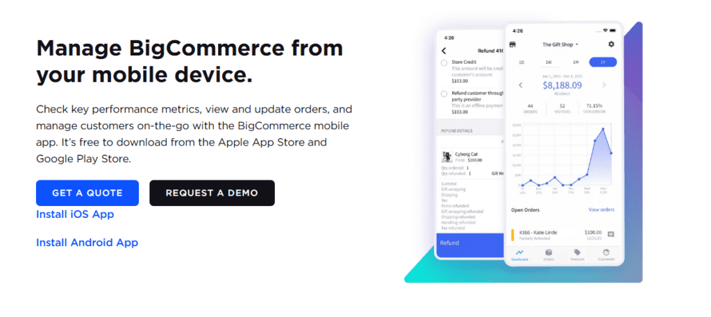 Graphic highlighting BigCommerce’s mobile stores