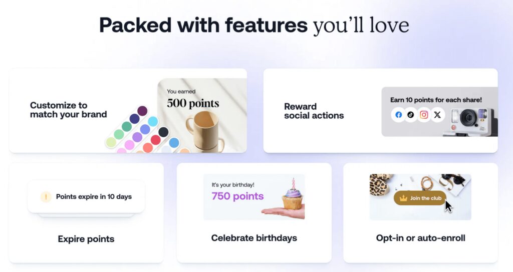 a graphic of a Shopify loyalty app’s features
