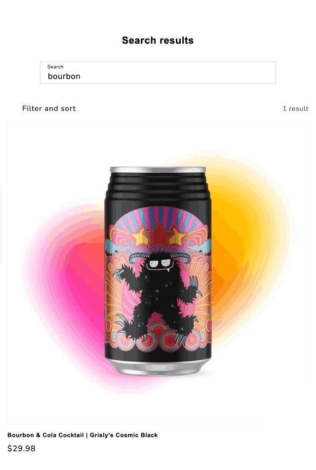 Bourbon search results page on Grisly’s Cosmic site