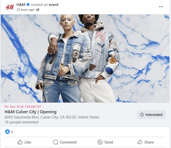 H&M event promotion on Facebook