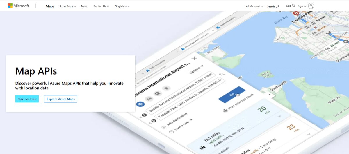 Home page of Azure Maps