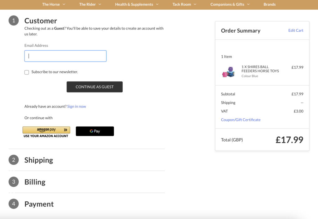 online horse store checkout