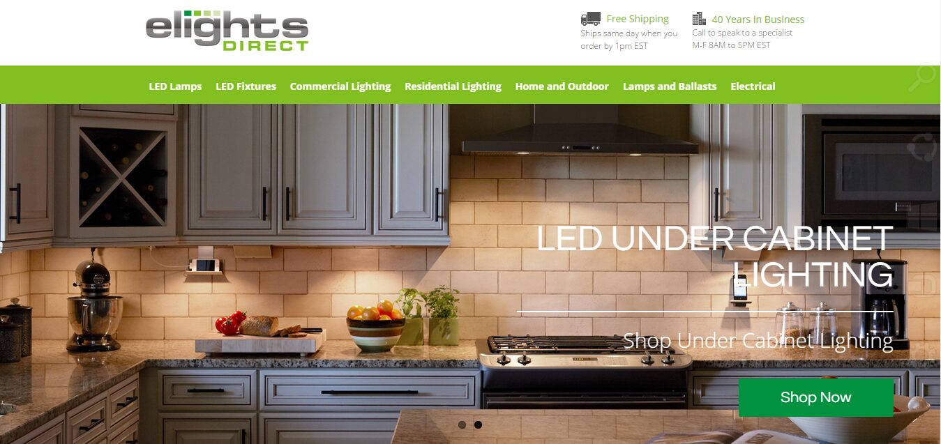 screenshot of E Lights Direct website