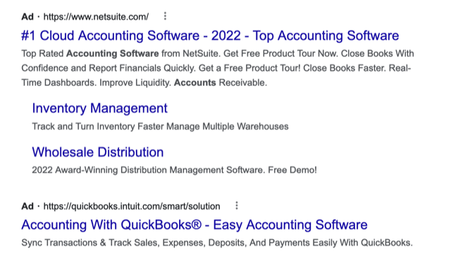 Google search displaying PPC ads
