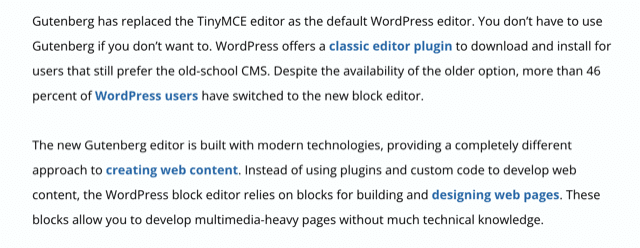 Blocks of text displaying hyperlinks