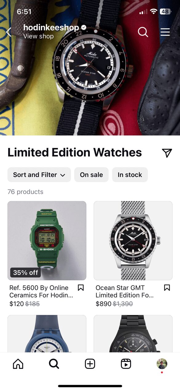 an Instagram collection selling limited-edition watches