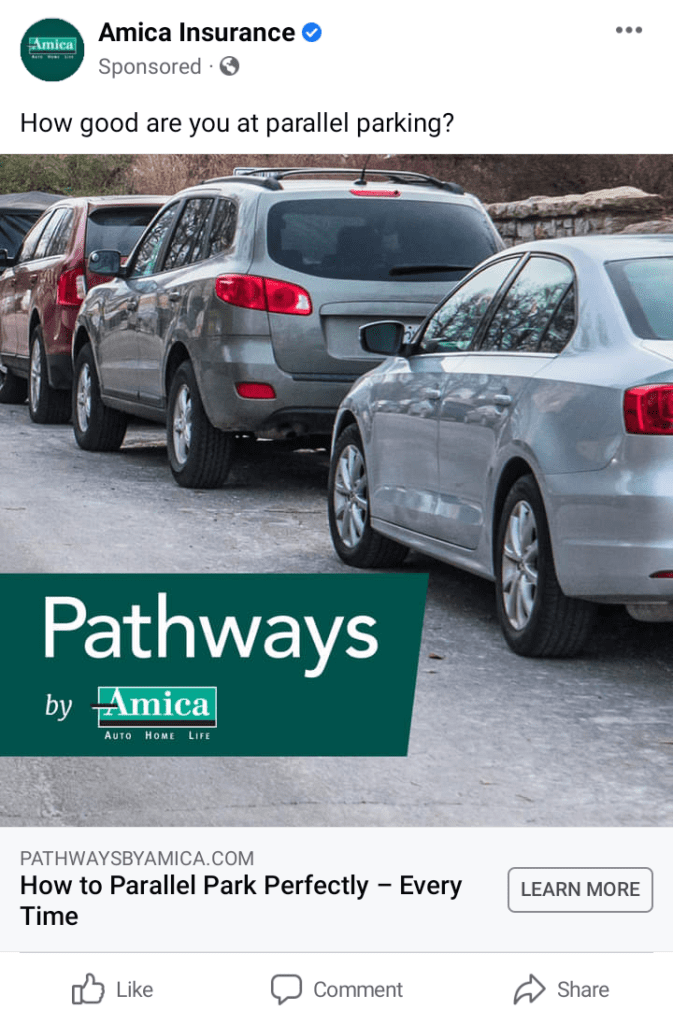 a display ad for an insurance company showing a line of parked cars