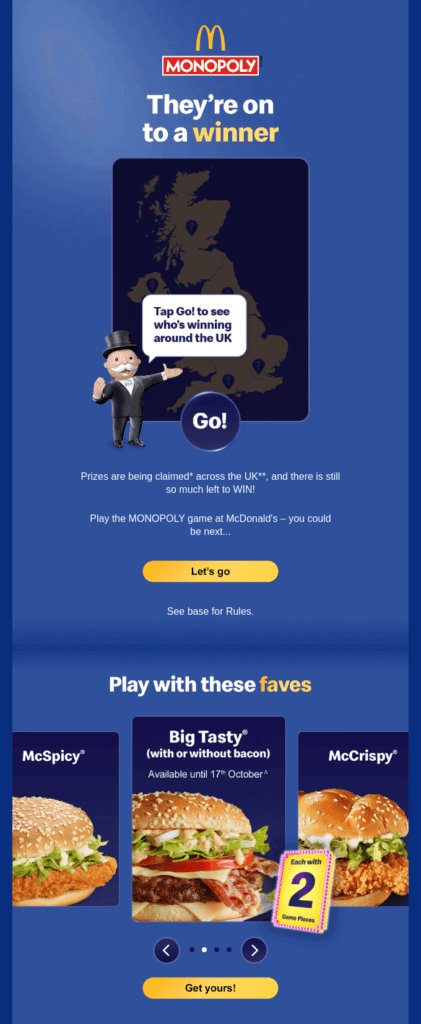 An interactive email from McDonald’s