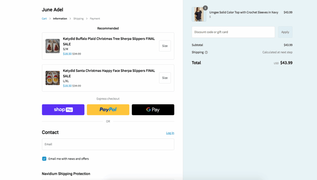 Old and Unoptimized cart page for June Adel