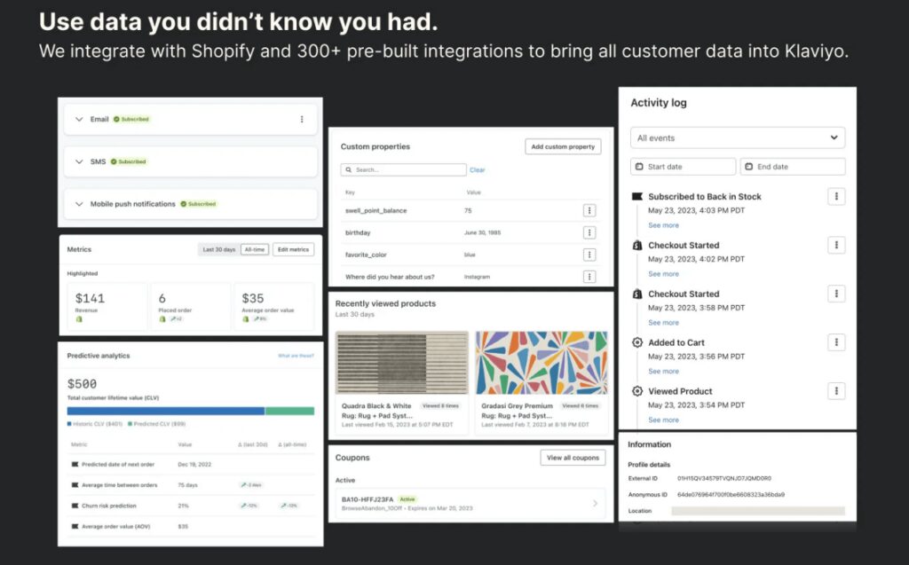 a graphic showing Klaviyo’s Shopify integrations