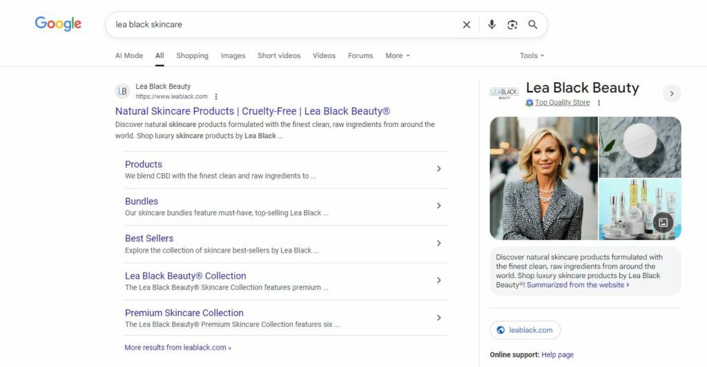 Google search query for “lea black skincare”