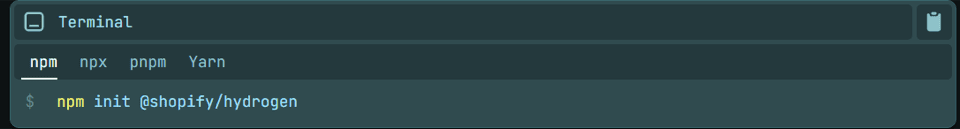 sample line of code for creating a Shopify Hydrogen app